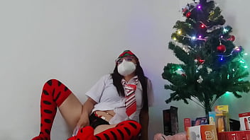 Mature student doesn't attend class because she stays at home checking out the new erotic christmas gifts she masturbates with the gifts like a slut
