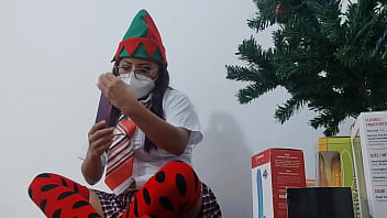 Mature student doesn't attend class because she stays at home checking out the new erotic christmas gifts she masturbates with the gifts like a slut