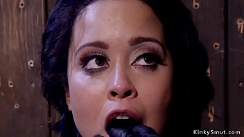 Master torments and vibrates pussy to brunette sub