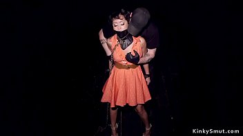 Master torments and vibrates pussy to brunette sub