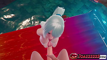 Animation of huge boobs aqua pool enjoy handjob for huge cock tongue only glans lick hard deepthroat mouth fuck cum a lot of sperm in honey select 2