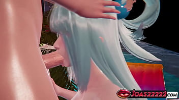 Animation of huge boobs aqua pool enjoy handjob for huge cock tongue only glans lick hard deepthroat mouth fuck cum a lot of sperm in honey select 2