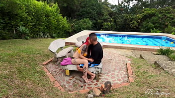 Young couple have sex outdoors on their last day of vacation