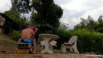 Young couple have sex outdoors on their last day of vacation