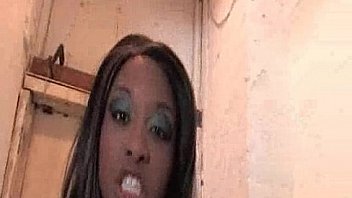Black babe gagging on hard white tools