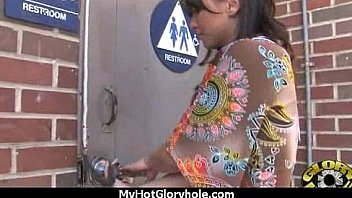 Ebony at the gloryhole jizzed on 5