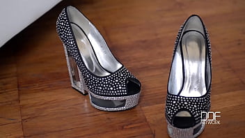 Russian nylon stocking girl teases with sheer soles