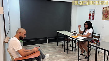 Horny student seduces teacher by showing him her porn videos