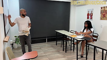 Horny student seduces teacher by showing him her porn videos