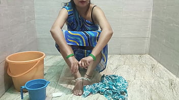 Indian step mother in toilet step son stuck penis in hand horny talk in dirty hindi