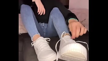 Kneel in front of the couch then you can already smell my sweaty feet •full video tonight on of #feet #bla