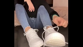 Kneel in front of the couch then you can already smell my sweaty feet •full video tonight on of #feet #bla