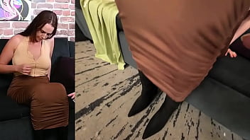 Alisha is trying on a simple zip halter and i take a peek inside