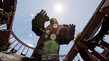 Lara croft's deep throat tries out a new technique to awaken a statue in a tomb