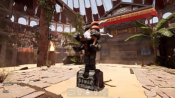 Lara croft's deep throat tries out a new technique to awaken a statue in a tomb