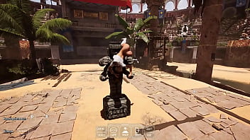 Lara croft's deep throat tries out a new technique to awaken a statue in a tomb