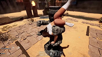 Lara croft's deep throat tries out a new technique to awaken a statue in a tomb