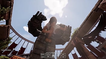 Lara croft's deep throat tries out a new technique to awaken a statue in a tomb