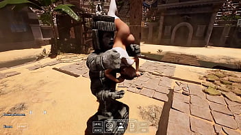 Lara croft's deep throat tries out a new technique to awaken a statue in a tomb