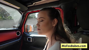 Cutie blondie sucking big dick in the car and swallow this fat dick