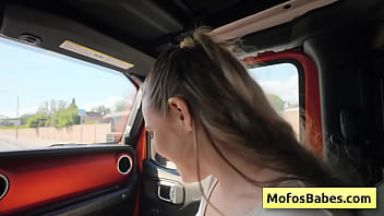 Cutie blondie sucking big dick in the car and swallow this fat dick