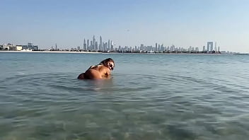 Monika fox swims naked in sea and walks along beach free