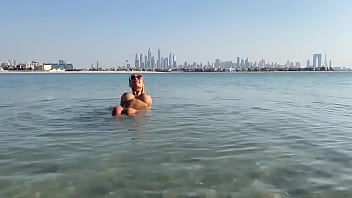 Monika fox swims naked in sea and walks along beach free