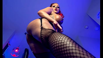 Busty ms red x strips down in oil