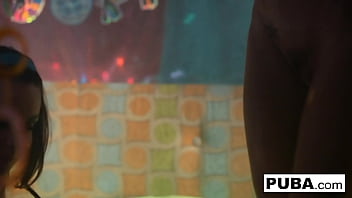 Brunette babes lick each other