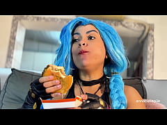 Play MP4 - Jinx Cosplay Eating Fetish &ndash; Belly Sounds&comma; Burps and Vore Fantasy
