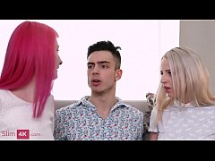 Play MP4 - Guy tempted into sex with blonde and her pink-haired bestie