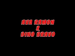 Play MP4 - Hot brunette Ava caresses guy&rsquo;s big cock with her long legs and then sucks him