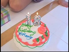 Play MP4 - Young darkhaired nympho supposes that birthday cake taste better flavoured with load dropped by couple of guys after double penetration