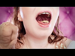 Play MP4 - ASMR eating food fetish video - girl with braces eating chocolate man - giantess vore