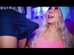 Play MP4 - Blonde college student with a cute face stimulates her boyfriend's cock over his boxer shorts