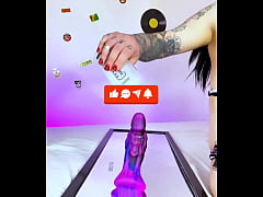 Play MP4 - trans girl Emma Ink in her short dress riding a huge dildo and cumming