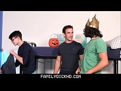 Play MP4 - Two Young Step Brothers Go Halloween Trick Or Treating With Uncle And Find Guy Waiting To Be Fucked