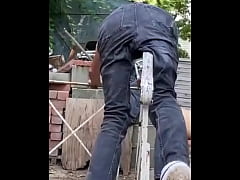 Play MP4 - Stretching and Twisting on wrought iron railing in just jeans for Pain Relief