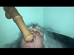 Play MP4 - Mature Tranny Playing with Horse Dildo