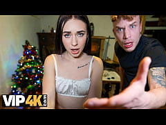 Play MP4 - VIP4K&period; Brunette is cheating on the broke BF in front of him on Christmas Eve