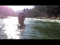 Play MP4 - cold water dip by nudist in nylon