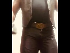 Play MP4 - Preview Clips Black Muscle Dad Leather Flex Nipple Play