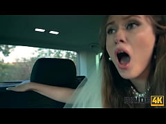 Play MP4 - BRIDE4K&period; Horny bride ran away from the wedding and showed her natural tits to strangers in the field