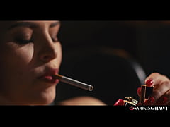 Play MP4 - Hot Brunette with Red Lipstick Nails and Sexy Lingerie Touching herself While Smoking Cigarette