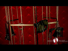 Play MP4 - Handcuffed and masked naked gay man in BDSM cage