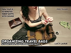 Play MP4 - Organizing Travel Bags in Sports Bra and Windbreaker Pants
