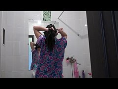 Play MP4 - Brunette with a juicy ass in the bathroom is washed and masturbates with a stream of water and with a dildo&period;