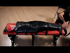 Play MP4 - A difficult challenge for Leya - Tight PVC mummification and intensive foot tickling