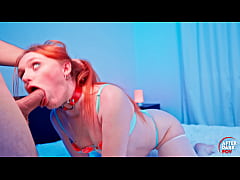 Play MP4 - British petite redhead Pixie Bell sucks and fucks a huge cock