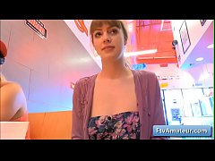 Play MP4 - Blonde cutie teen amateur Alana gets naughty in a diner and finger her pussy deep and tender